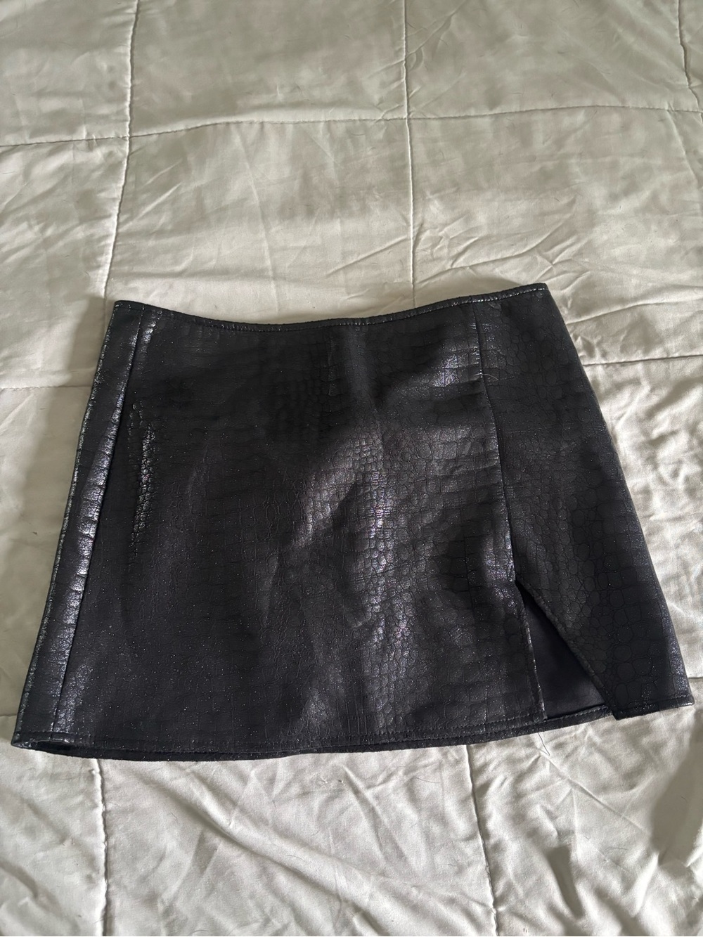 Princess Polly Black Faux Leather Mini Skirt with Subtle Hex Texture